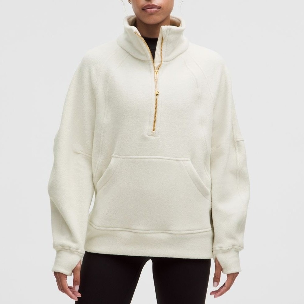 Lululemon Scuba Tumbled Fleece Funnel Gold Half Zip Cream XL XXL Full Length